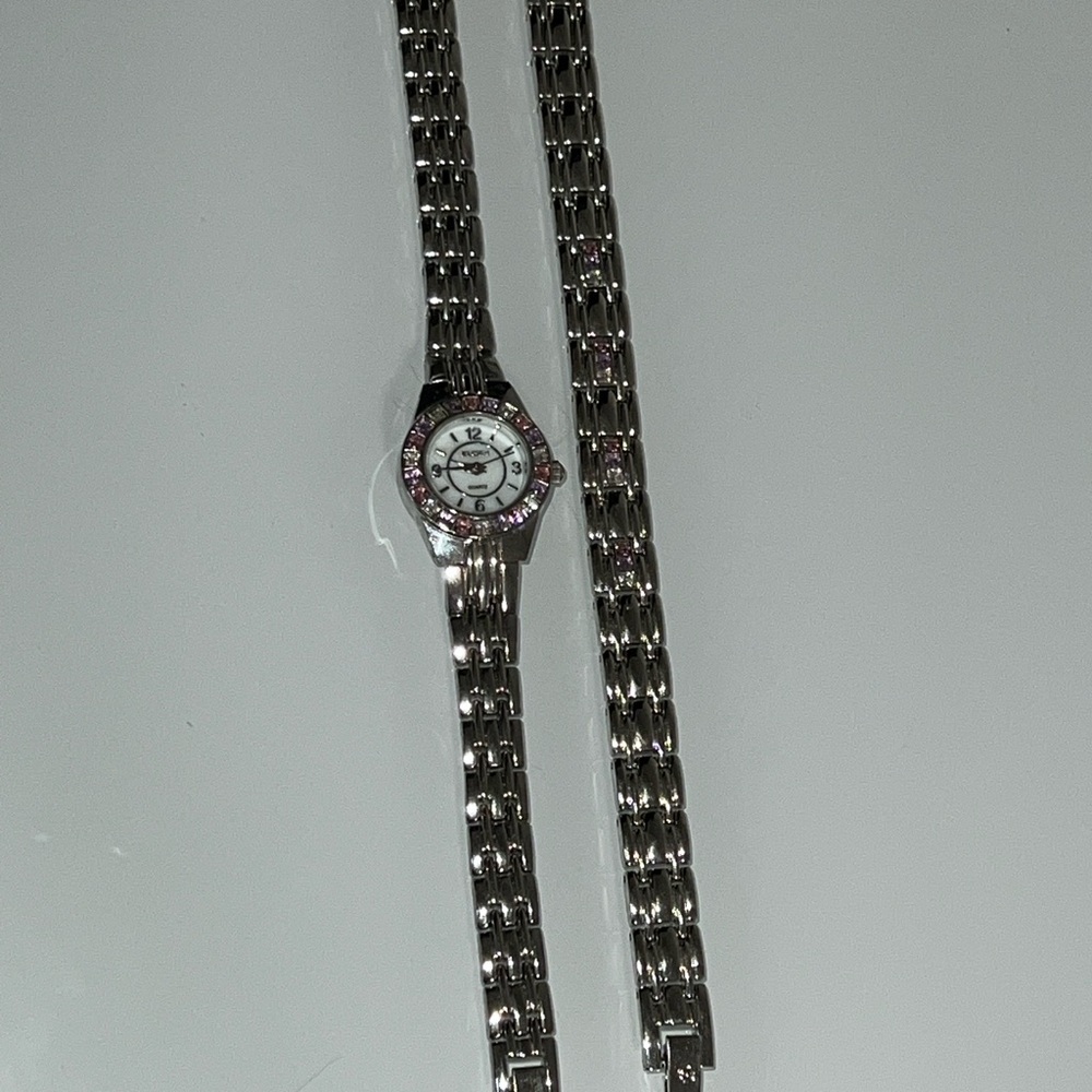 Silver Watch with Pink Accents